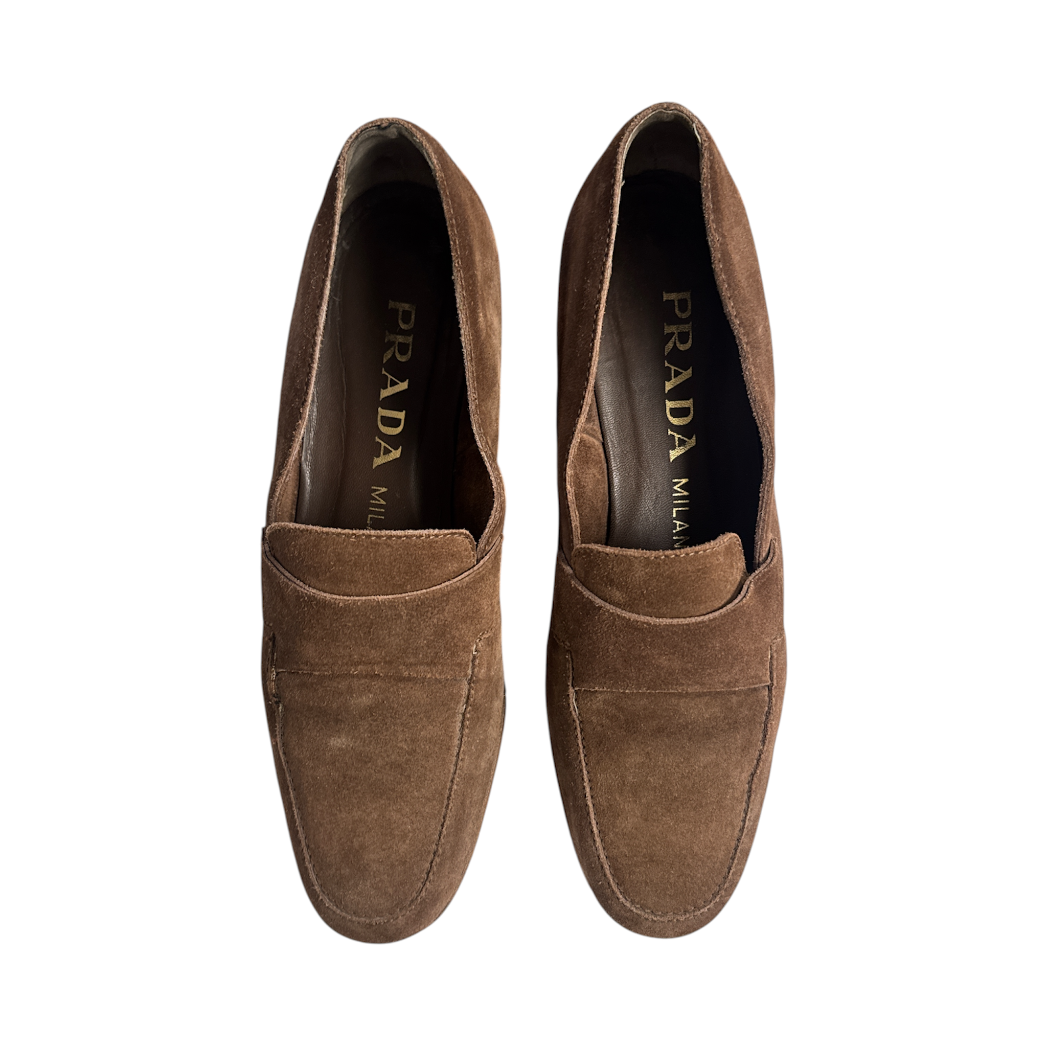 VINTAGE PRADA MILANO TAUPE SUEDE SLIP-ON LOAFERS-2