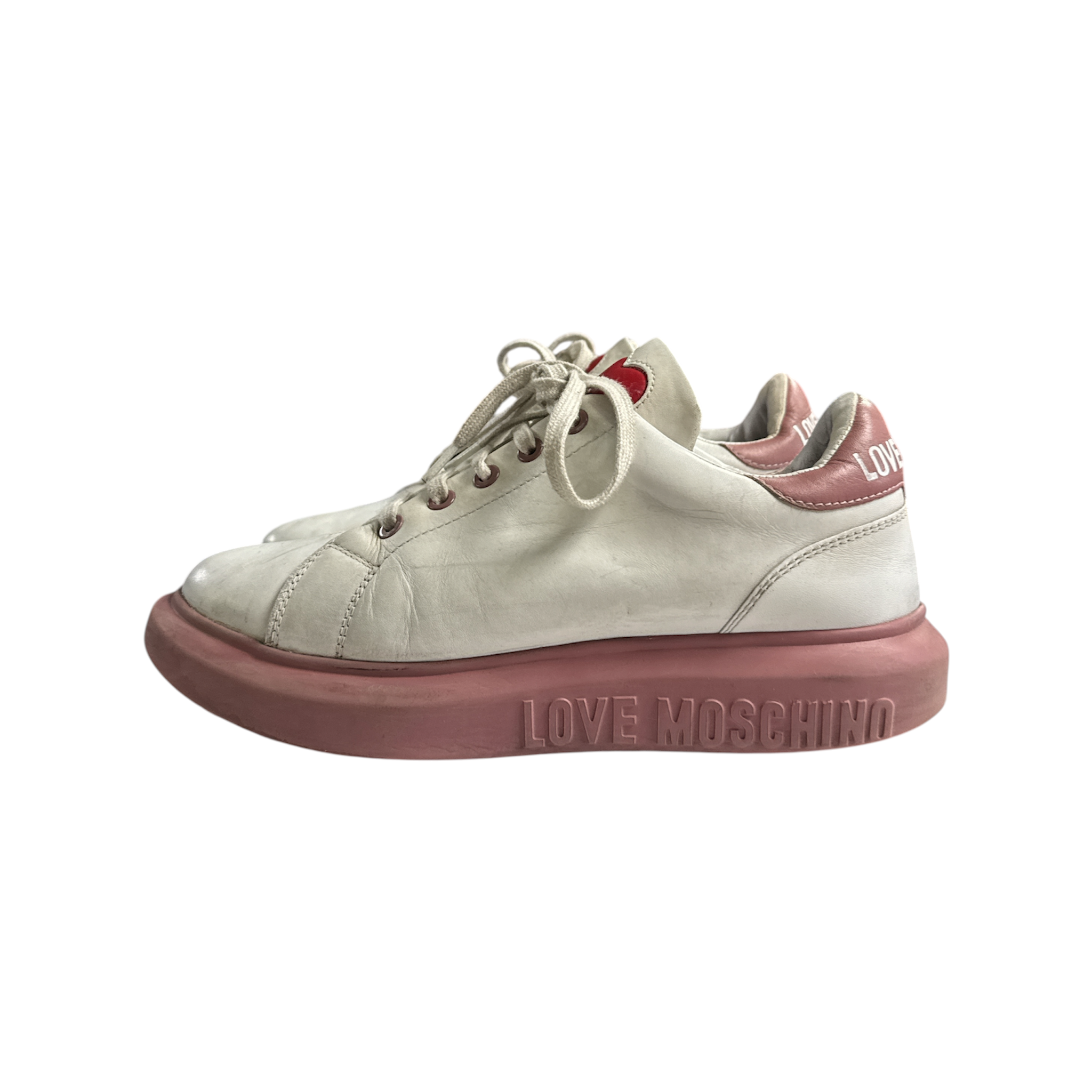 VINTAGE LOVE MOSCHINO WOMEN’S WHITE LEATHER SNEAKERS