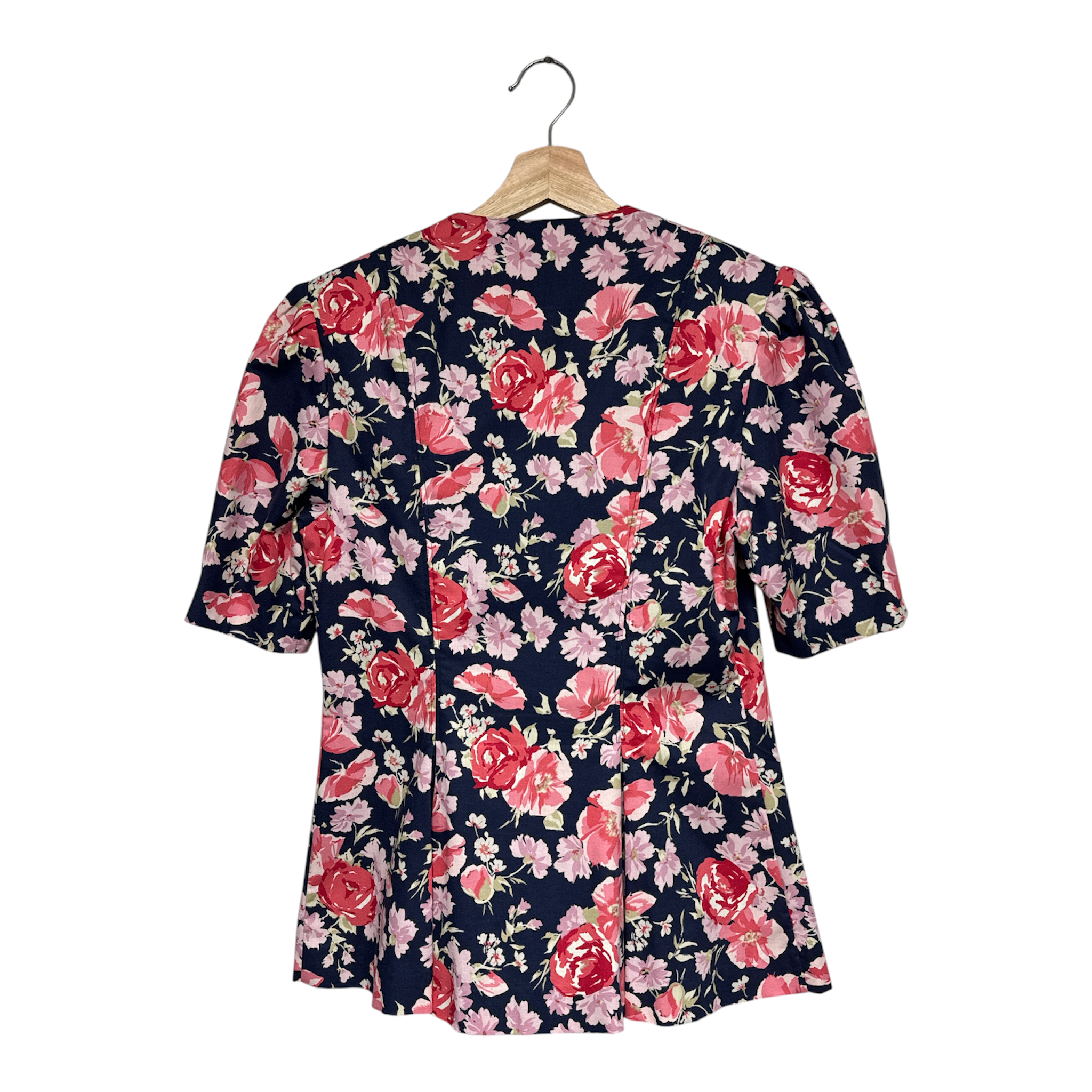 VINTAGE LAURA ASHLEY FLORAL BUTTON-UP BLOUSE IN NAVY PINK PRINT-2