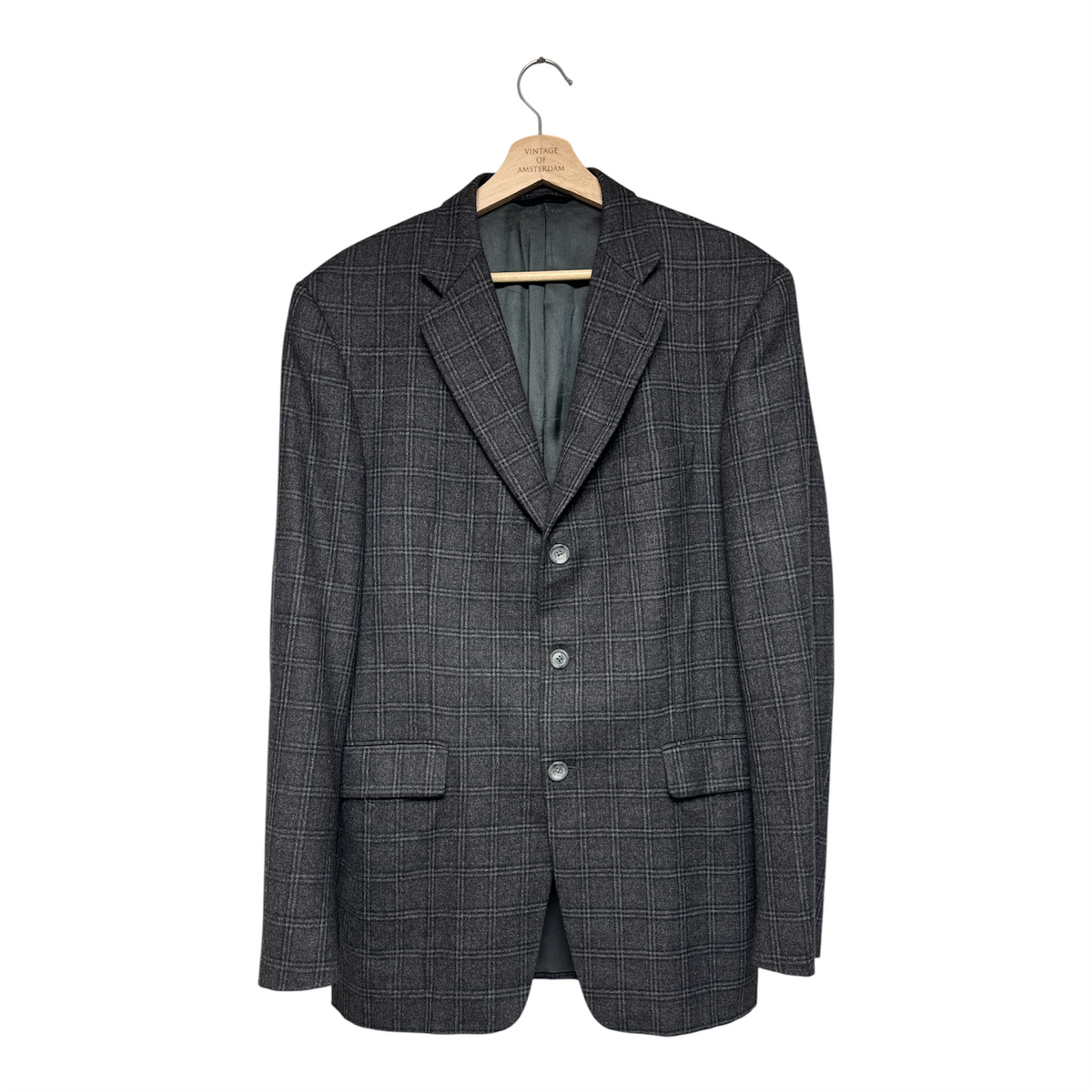 VINTAGE CHARCOAL GREY PLAID WOOL BLAZER JACKET