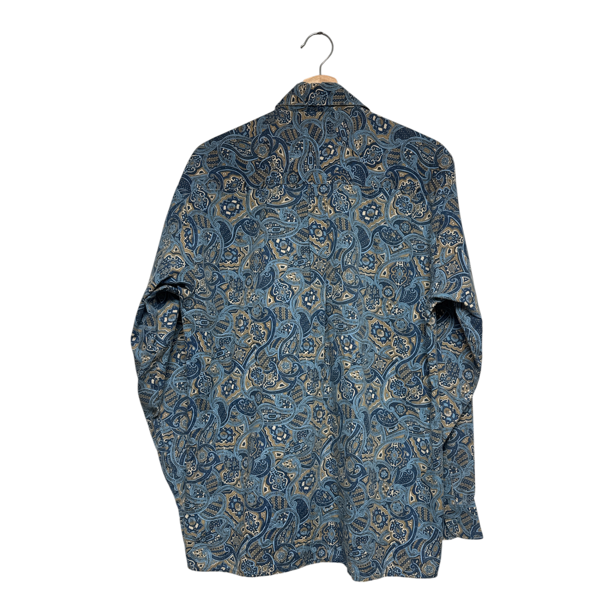 VINTAGE BLUE PAISLEY PRINT LONG SLEEVE BUTTON-UP SHIRT-2
