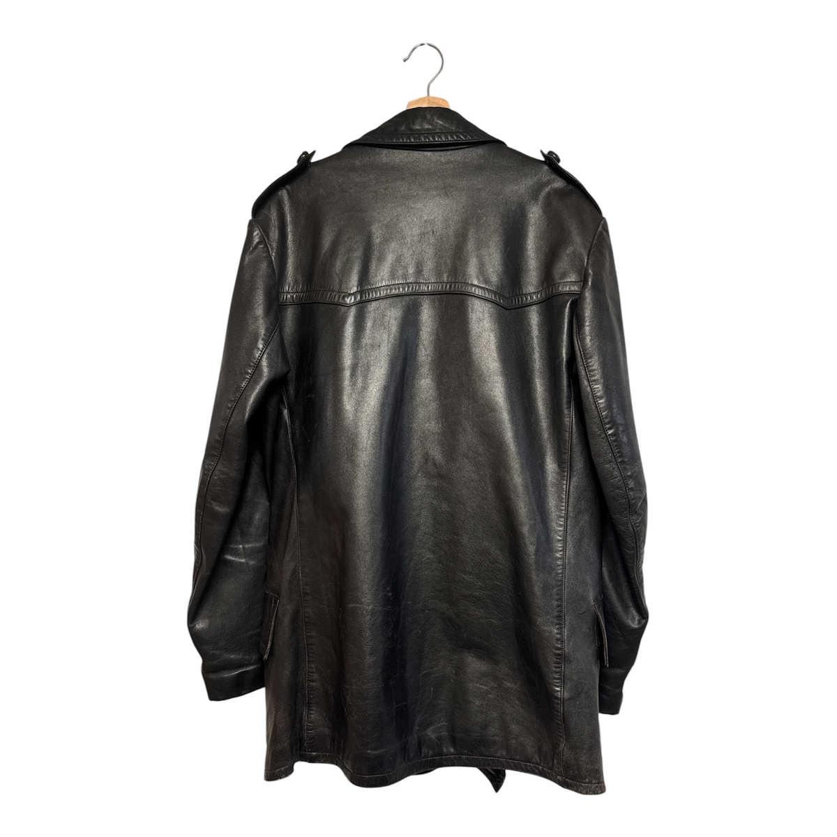 VINTAGE BLACK LEATHER DOUBLE-BREASTED TRENCH JACKET-2