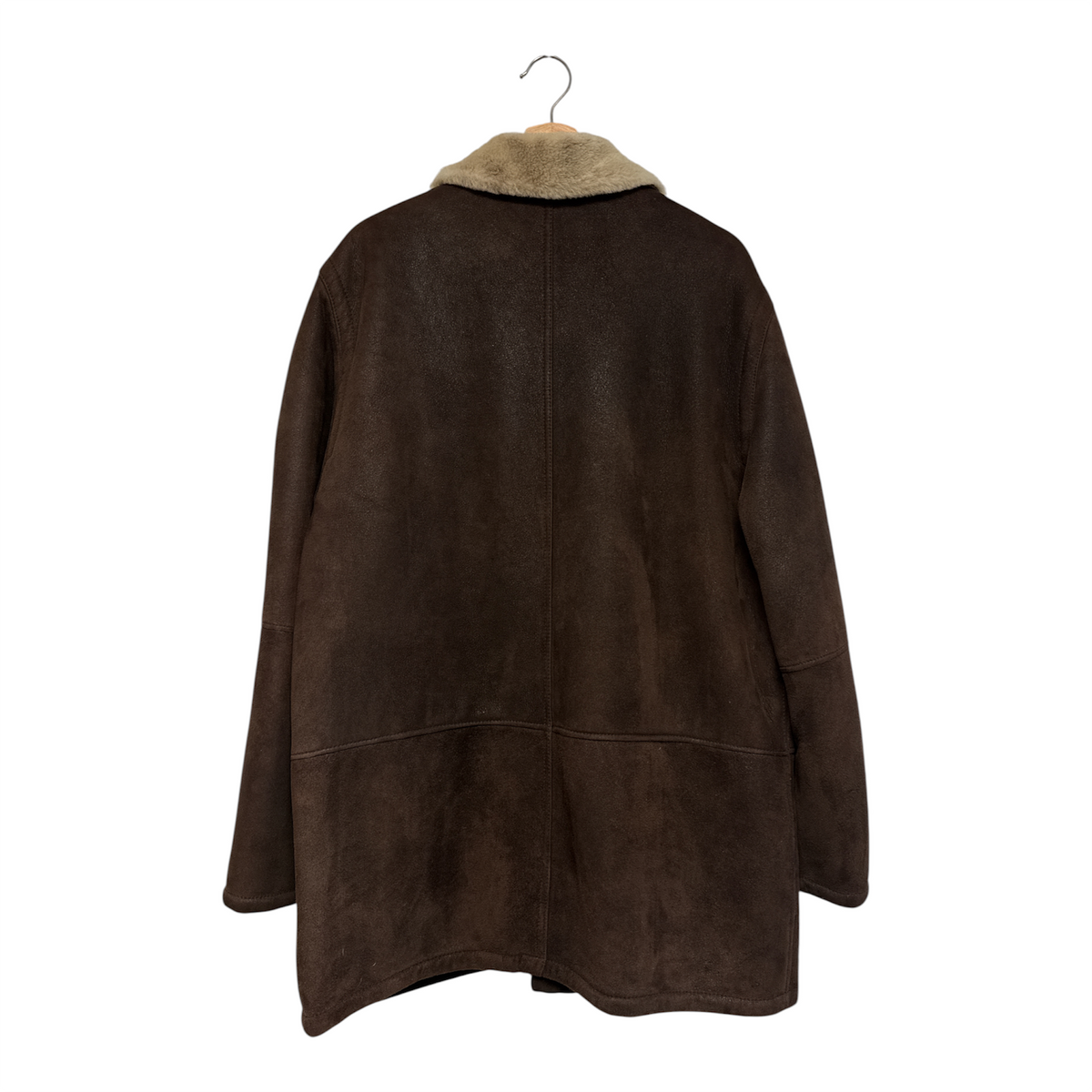 VINTAGE DARK BROWN SHEARLING LINED SUEDE COAT-2