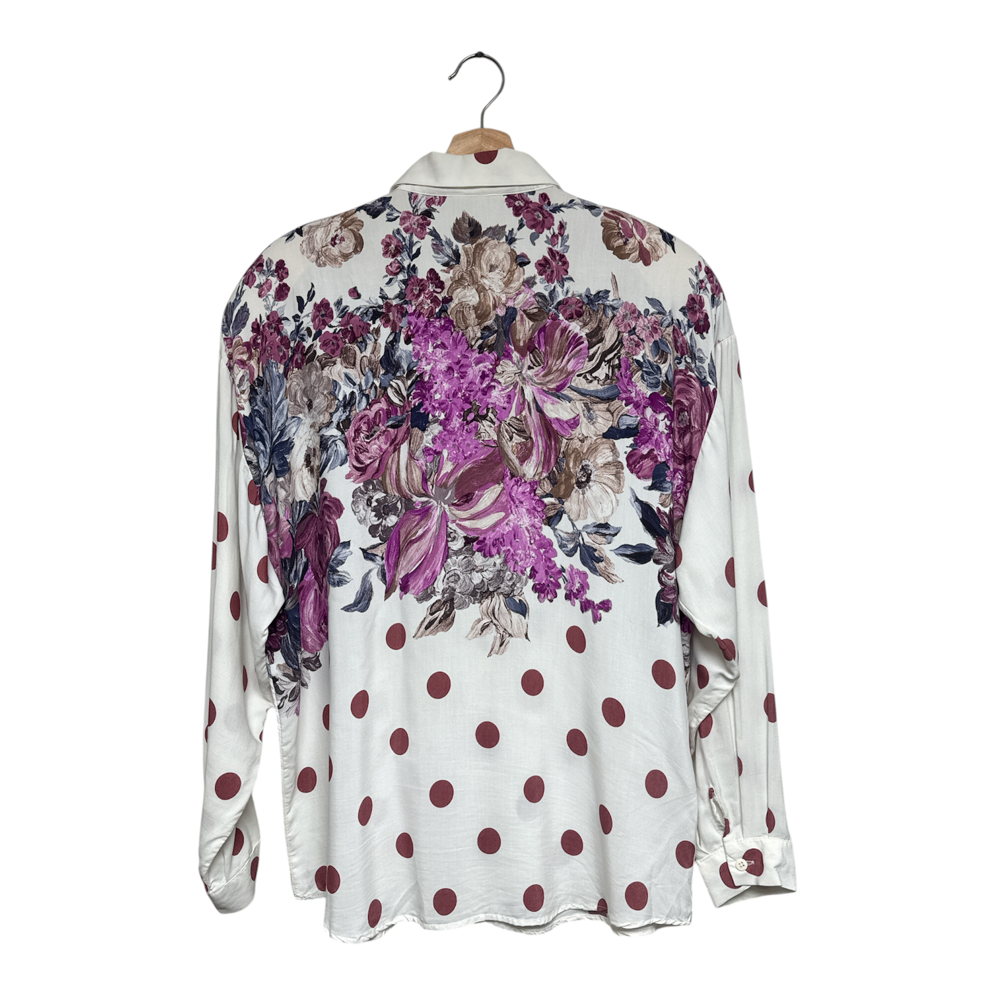 VINTAGE FLORAL BOUQUET POLKA DOT BUTTON-UP SHIRT-2