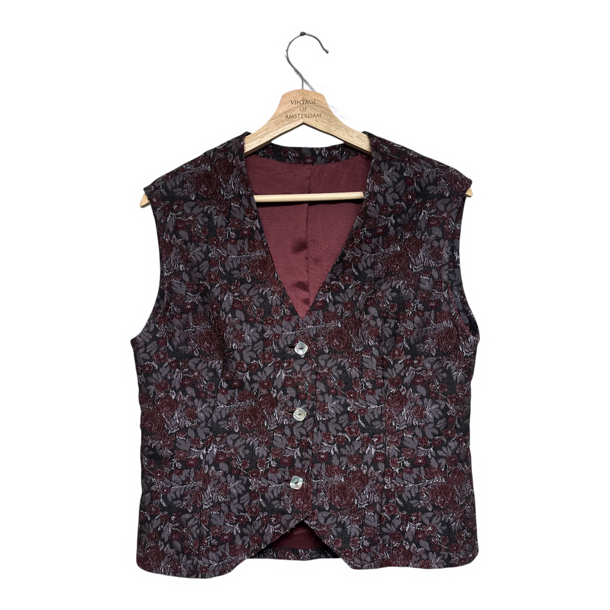 VINTAGE BURGUNDY FLORAL JACQUARD VEST