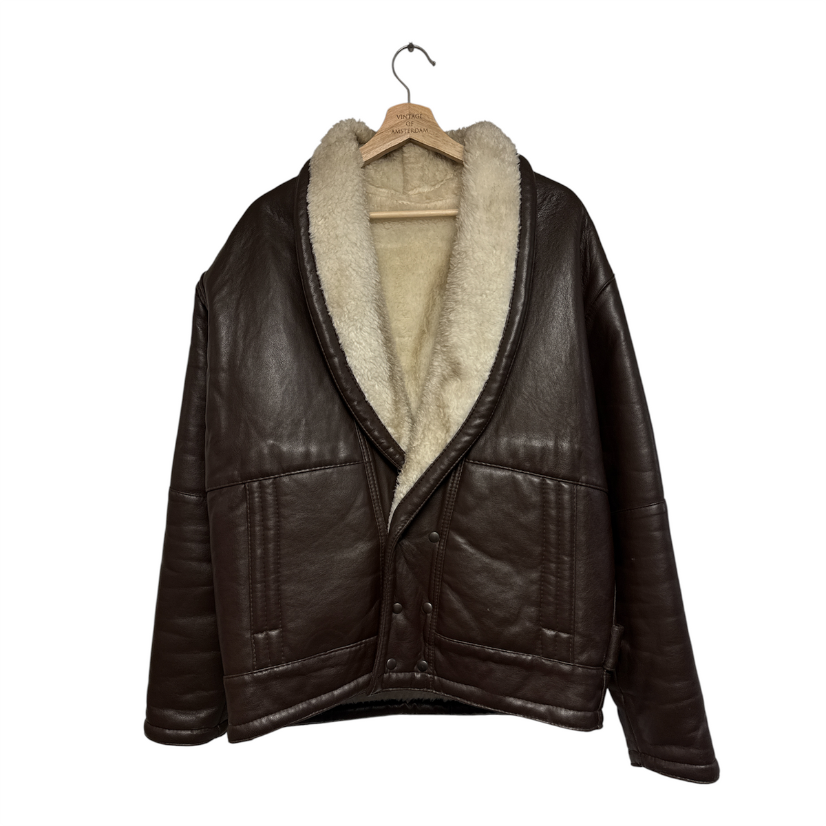 VINTAGE DARK BROWN LEATHER SHEARLING AVIATOR JACKET