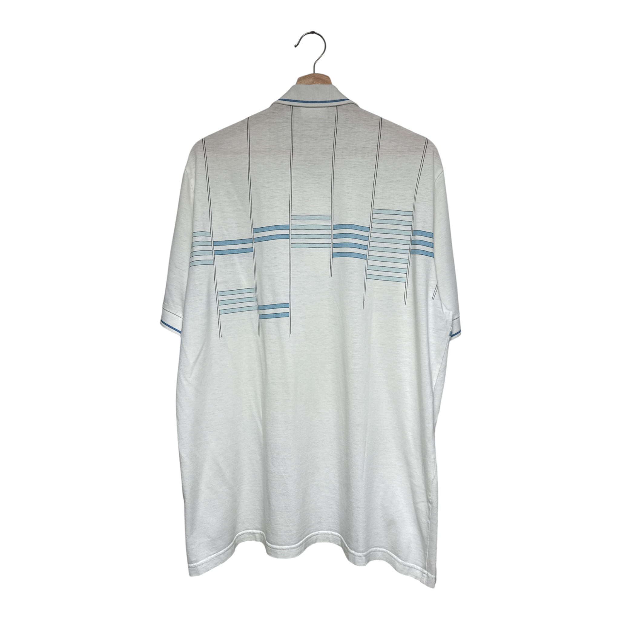 VINTAGE ADIDAS WHITE BLUE STRIPED SHORT SLEEVE POLO SHIRT-2