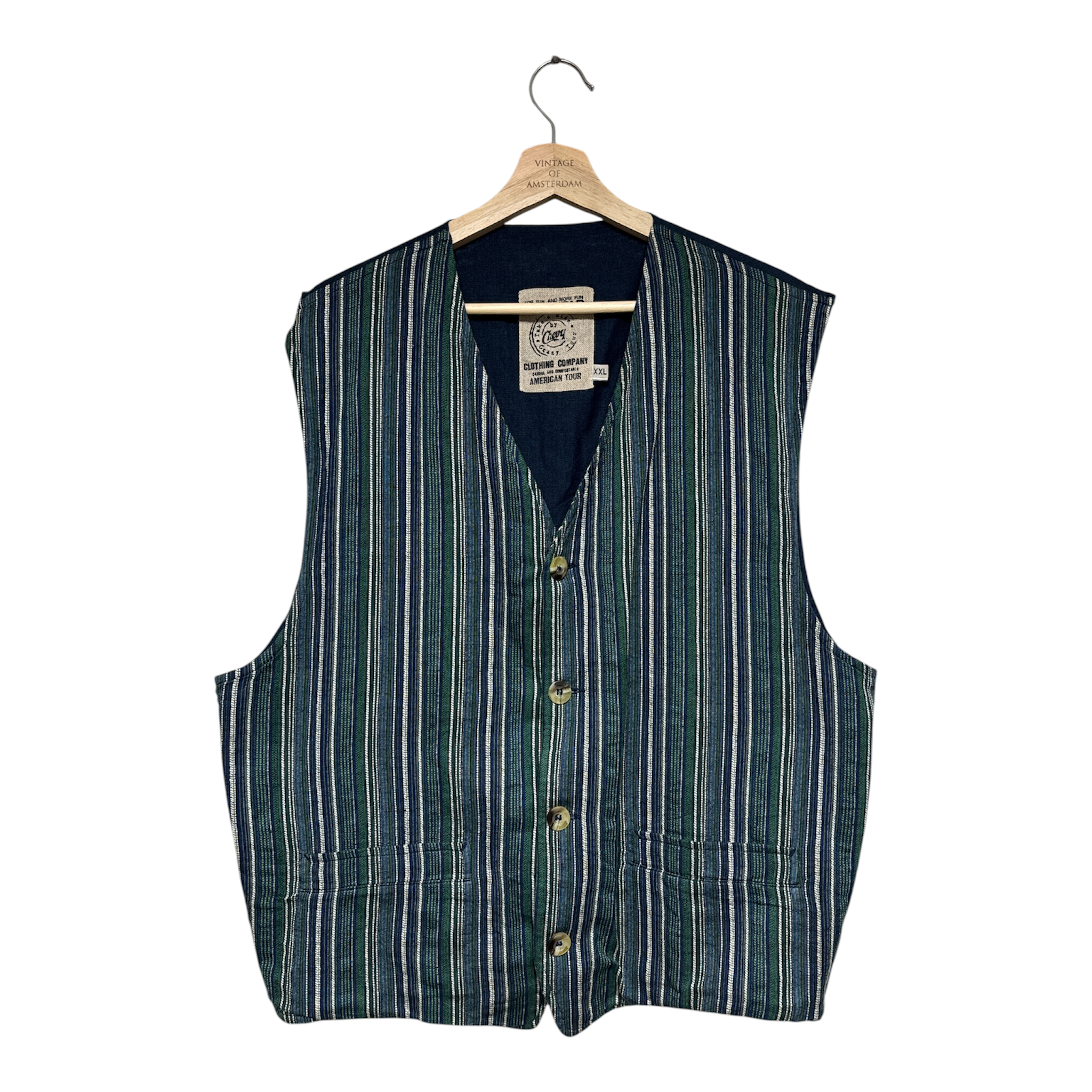 VINTAGE GREEN & BLUE STRIPED VEST-1