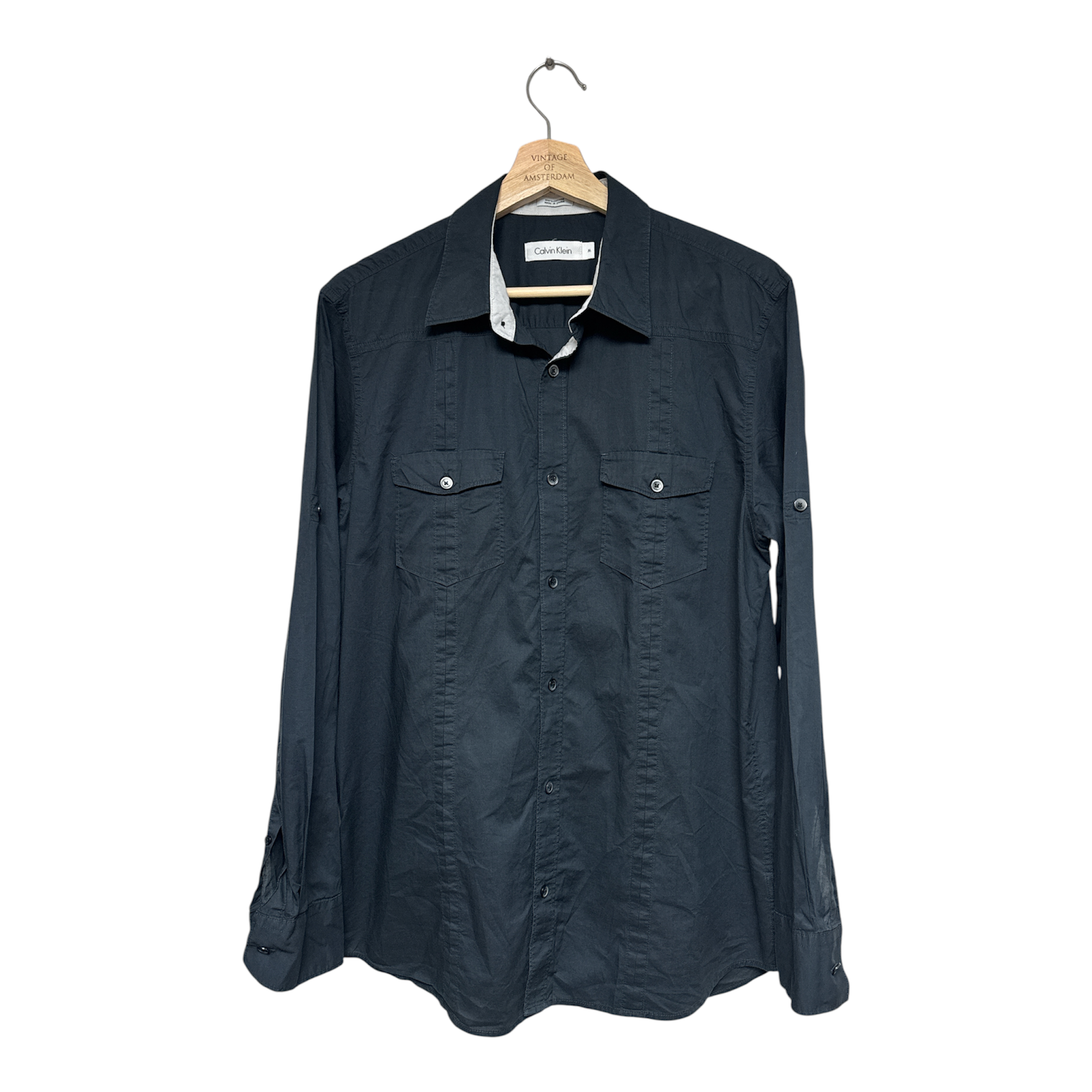 VINTAGE CALVIN KLEIN BLACK LONG SLEEVE BUTTON-UP SHIRT WITH CHEST POCKETS