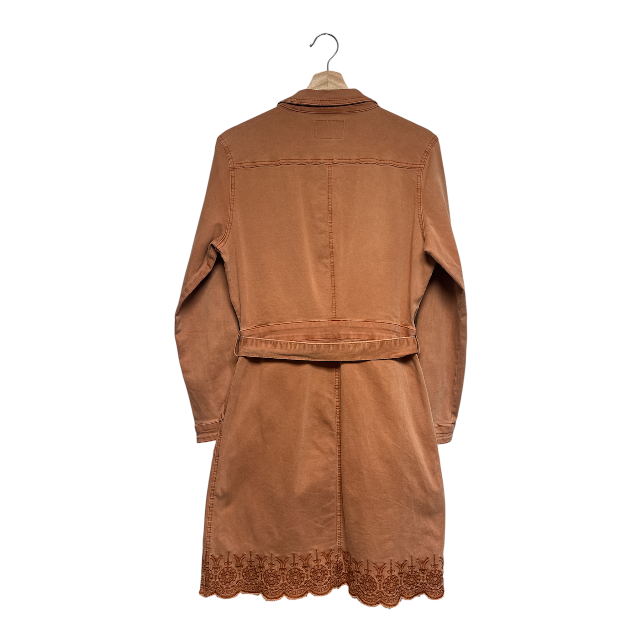 VINTAGE CREAM CAMEL BELTED SHIRT DRESS WITH EMBROIDERED HEM-2