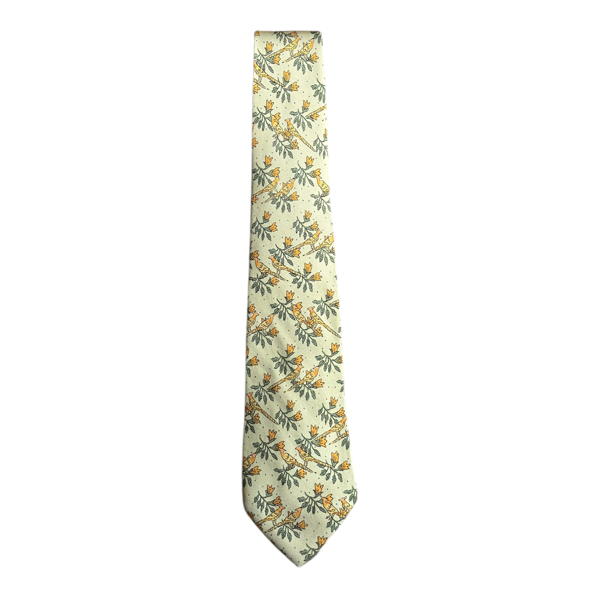 VINTAGE HERMÈS PARIS FLORAL BIRD PRINT SILK TIE