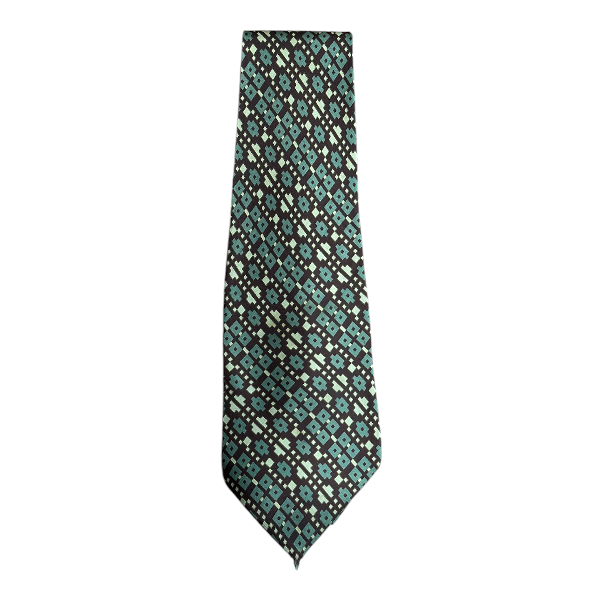 VINTAGE CHRISTIAN DIOR MONSIEUR BROWN & GREEN GEOMETRIC SILK TIE