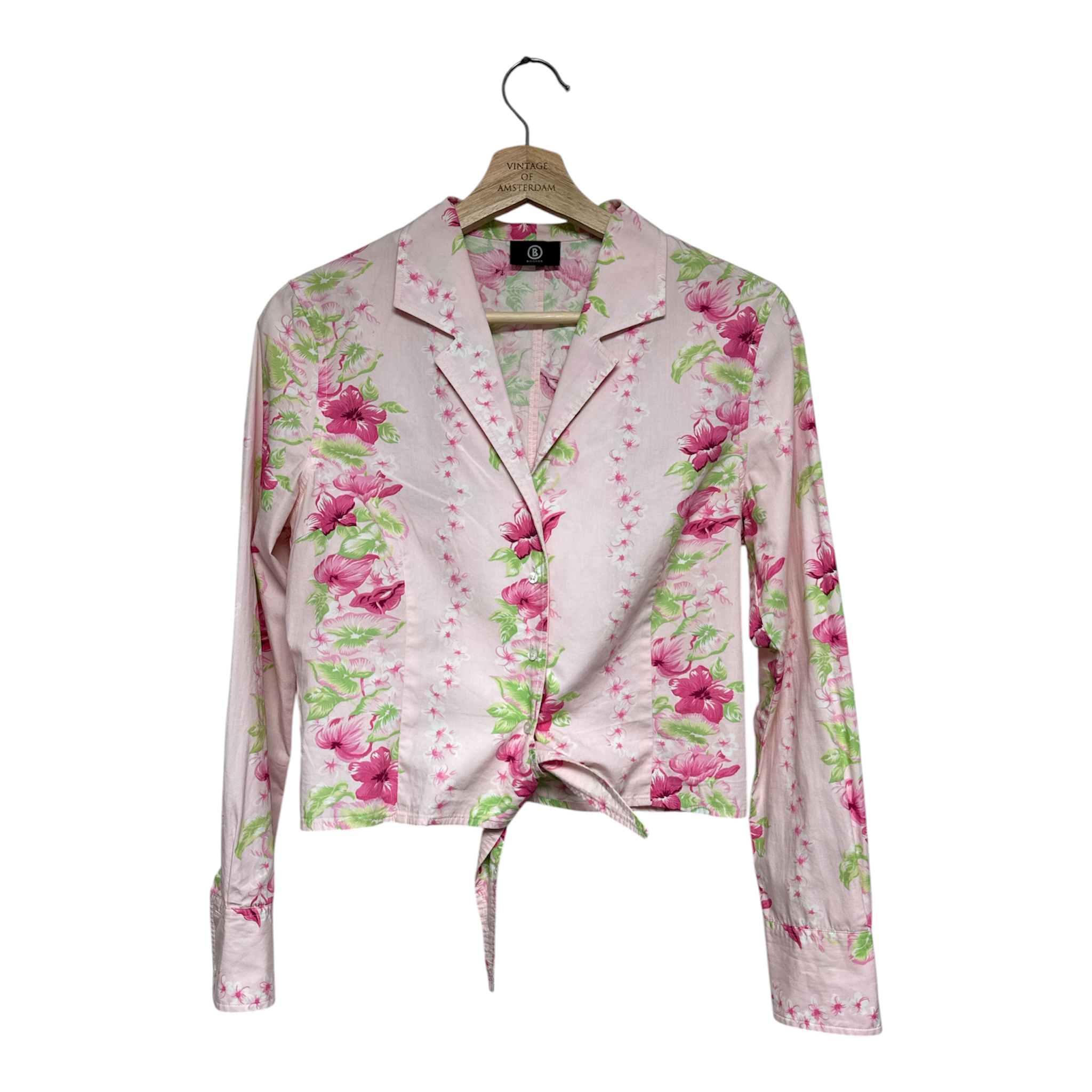 VINTAGE Y2K PINK FLORAL TIE-FRONT BLOUSE-1
