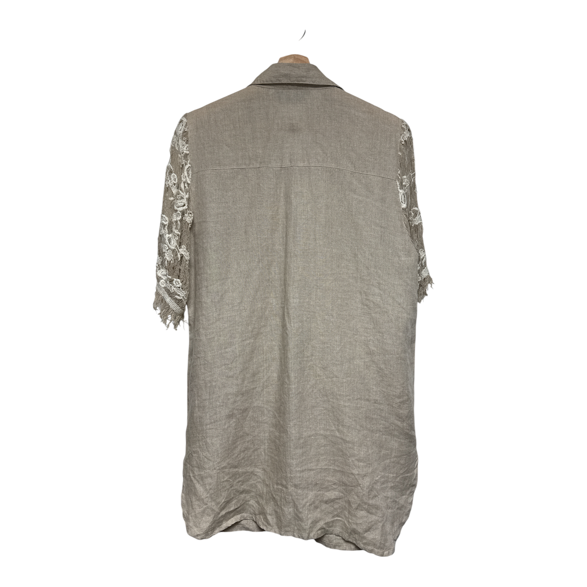 VINTAGE TAUPE LINEN BLOUSE WITH LACE DETAIL-2
