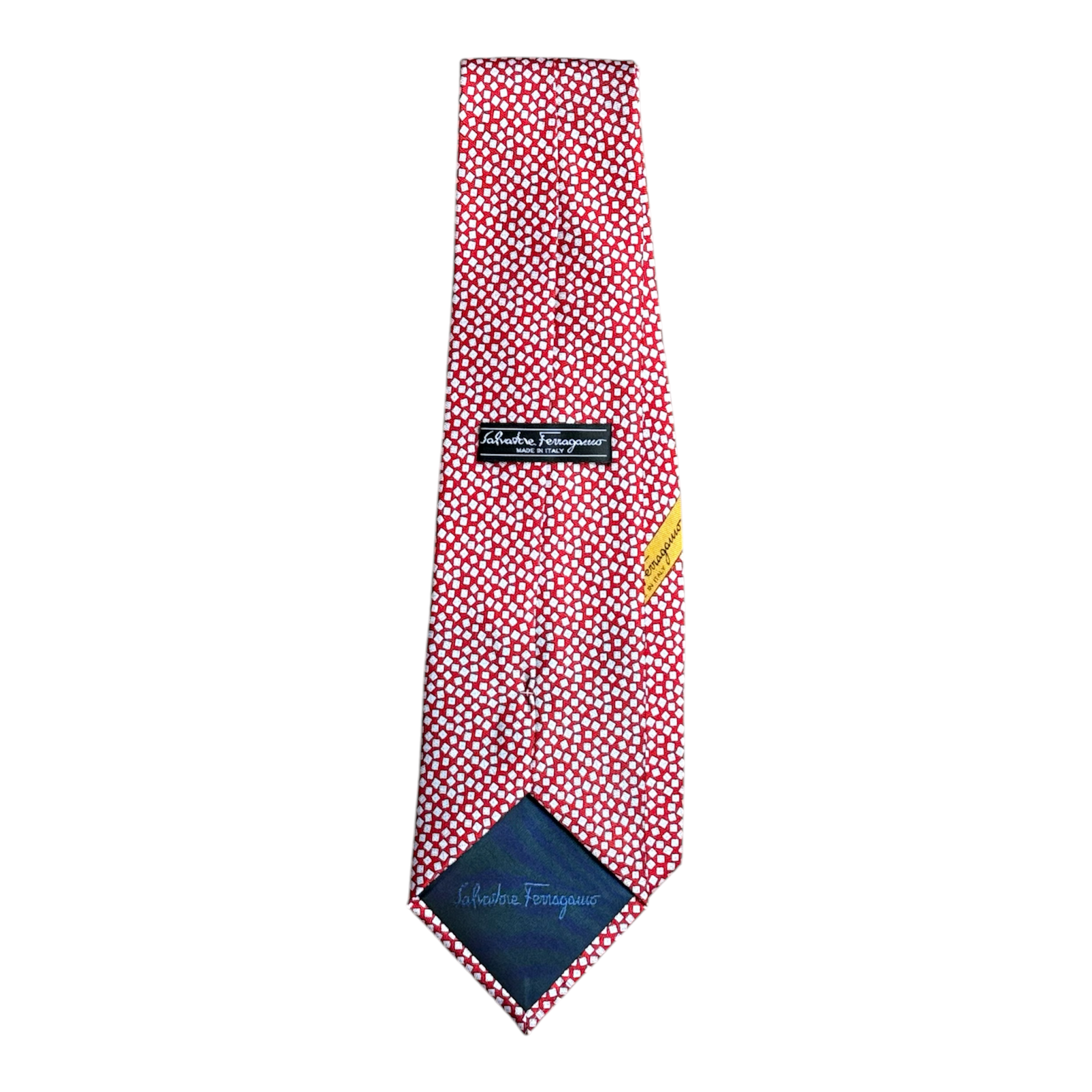 VINTAGE SALVATORE FERRAGAMO RED MICRO GEO SILK TIE-2