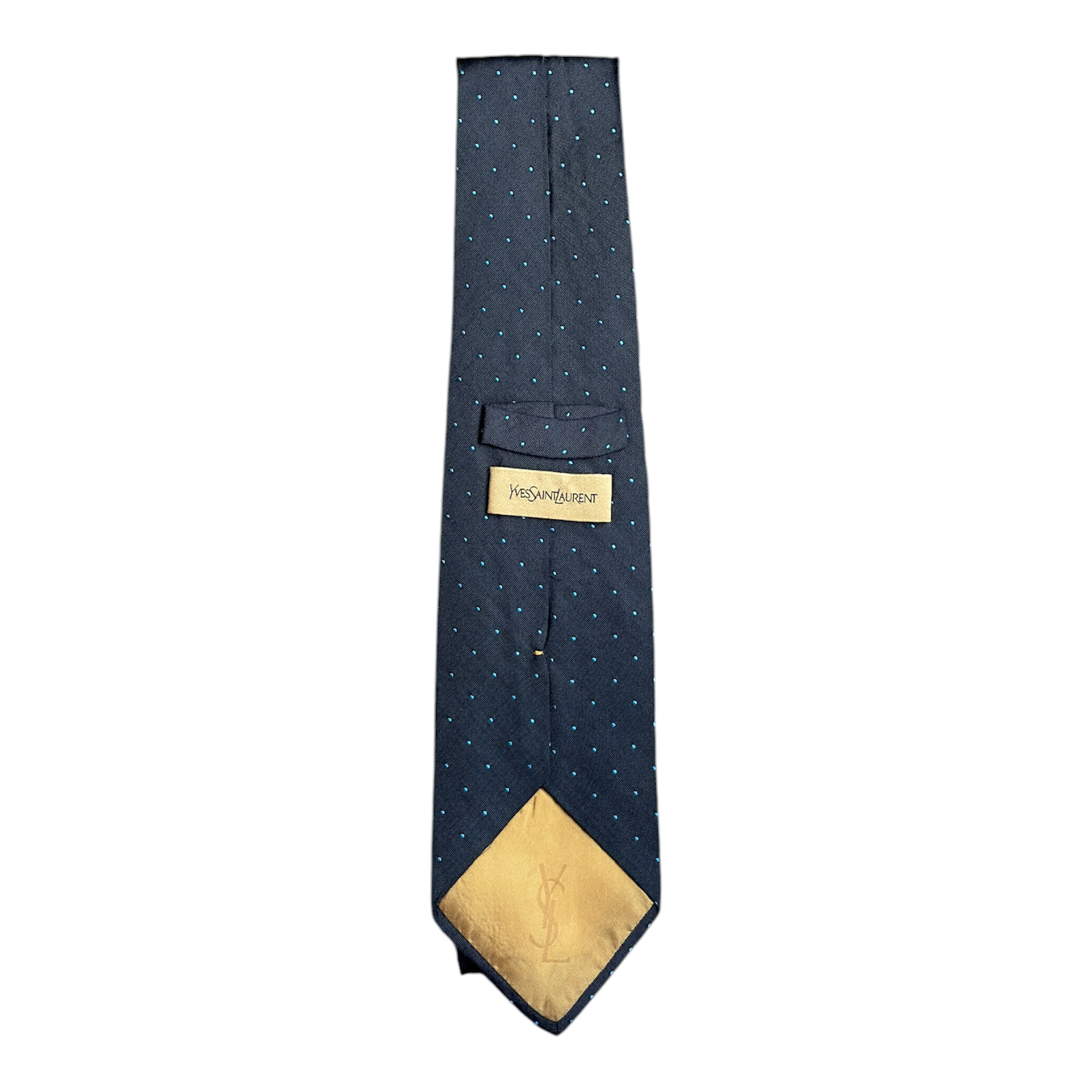 VINTAGE YVES SAINT LAURENT NAVY MICRO DOT SILK TIE-2