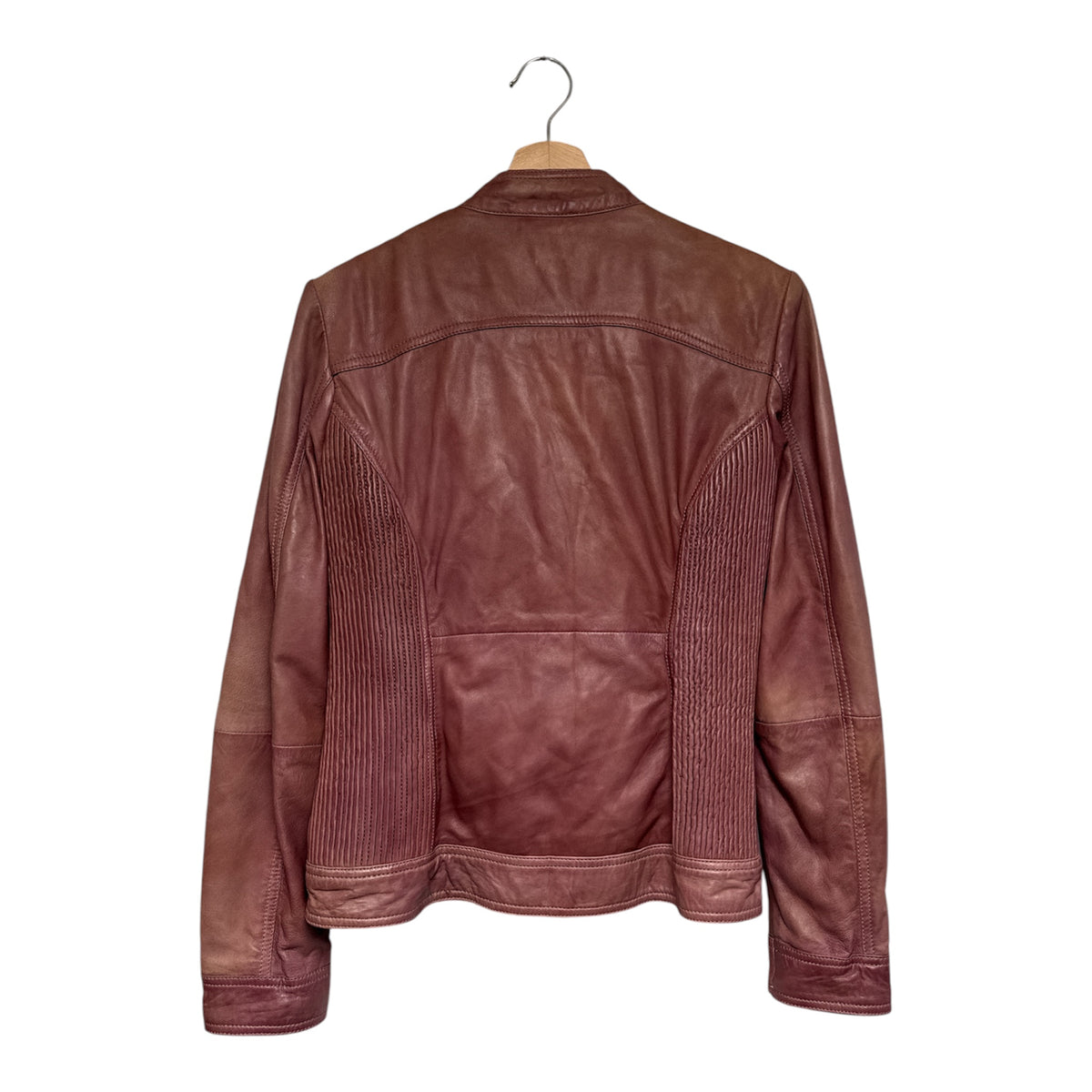 VINTAGE MAUVE DUSTY ROSE LEATHER JACKET WITH RIBBED SHOULDERS-2