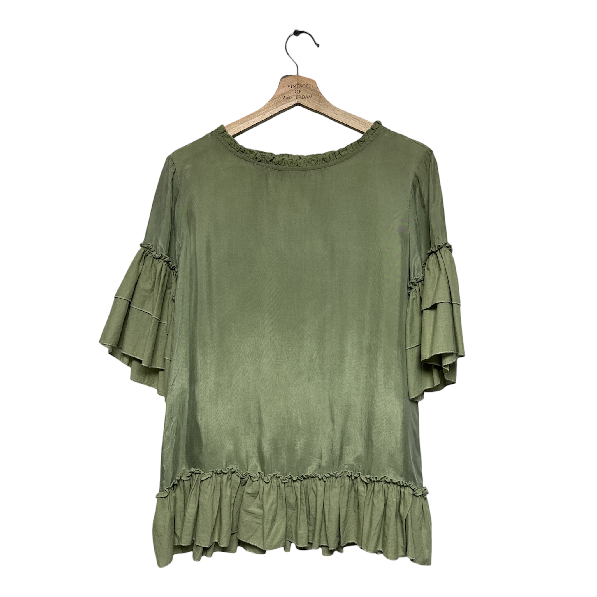 VINTAGE SAGE GREEN RUFFLE BLOUSE