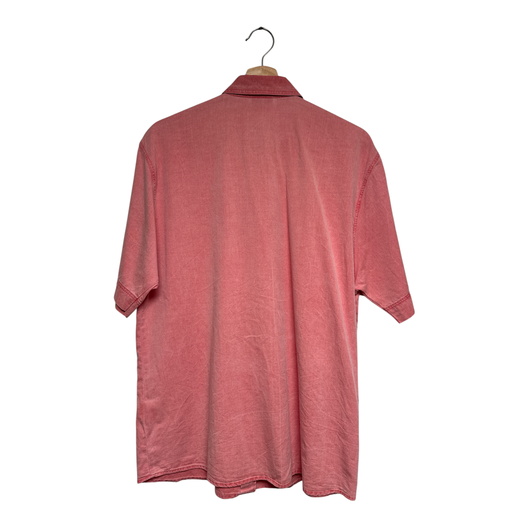 VINTAGE CORAL PINK BUTTON-UP SHIRT WITH FLORAL EMBROIDERY-2