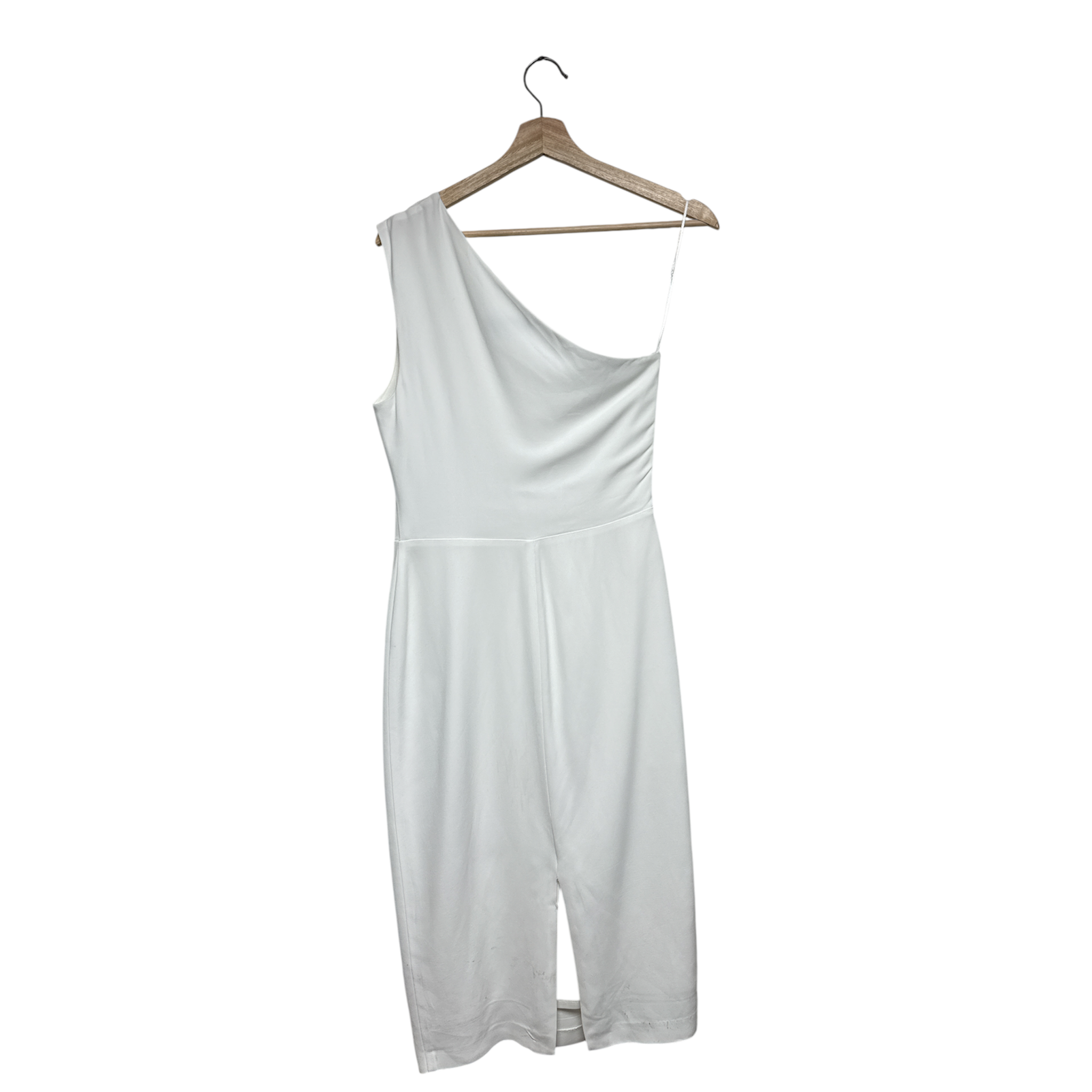 VINTAGE REISS IVORY ONE-SHOULDER DRAPED MIDI DRESS-2