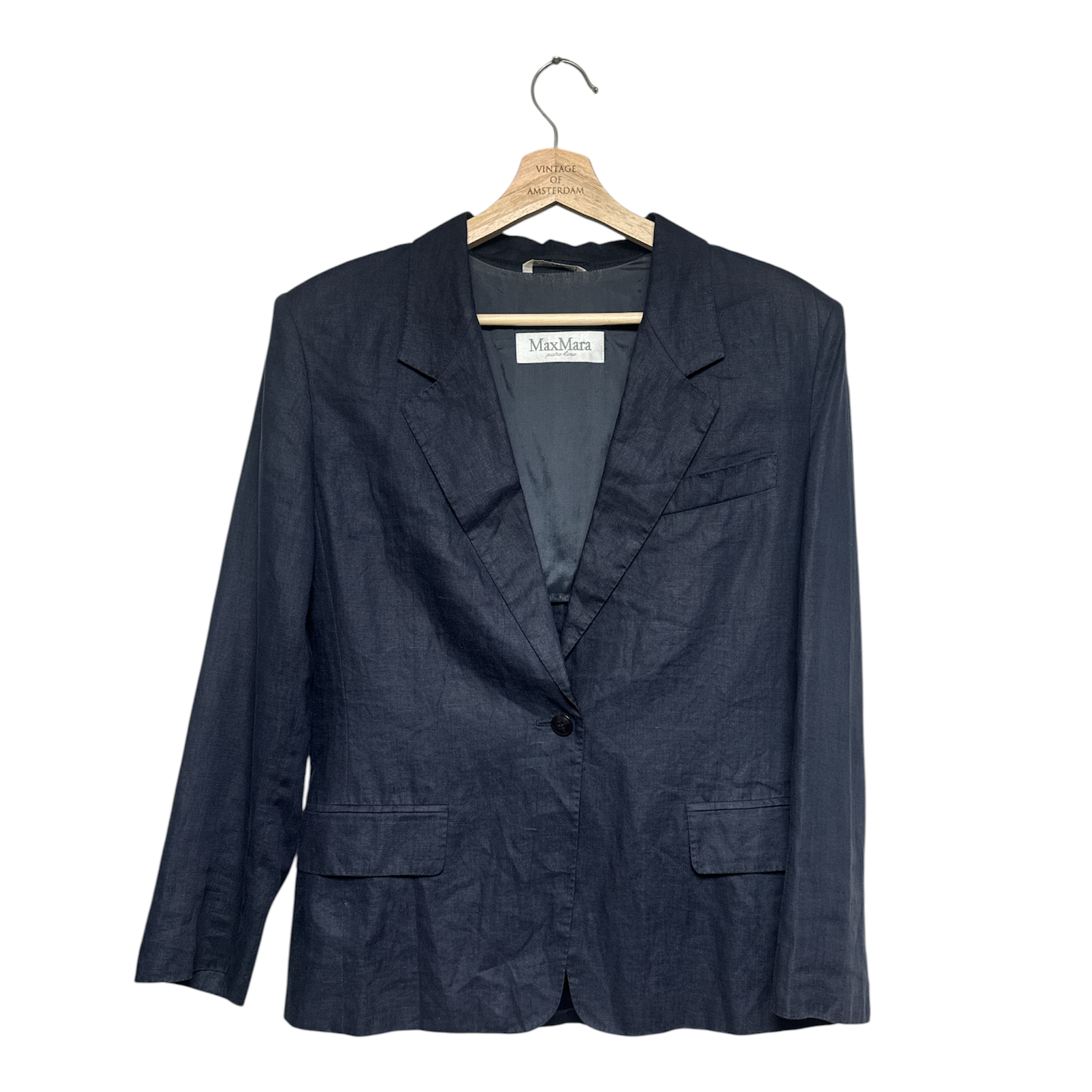 VINTAGE MAX MARA NAVY LINEN BLAZER JACKET-1