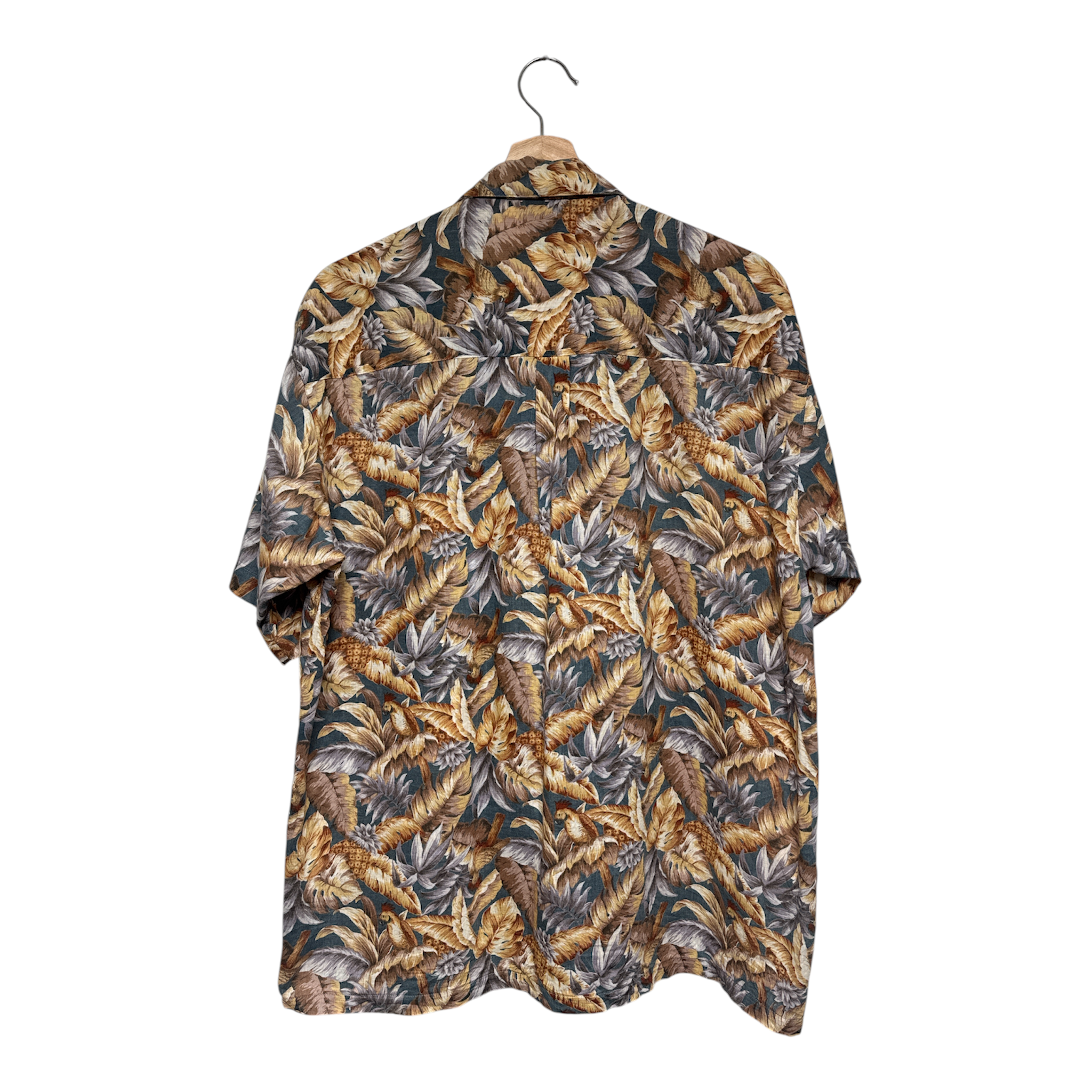 VINTAGE TROPICAL LEAF PRINT SHORT SLEEVE BUTTON-UP SHIRT-2