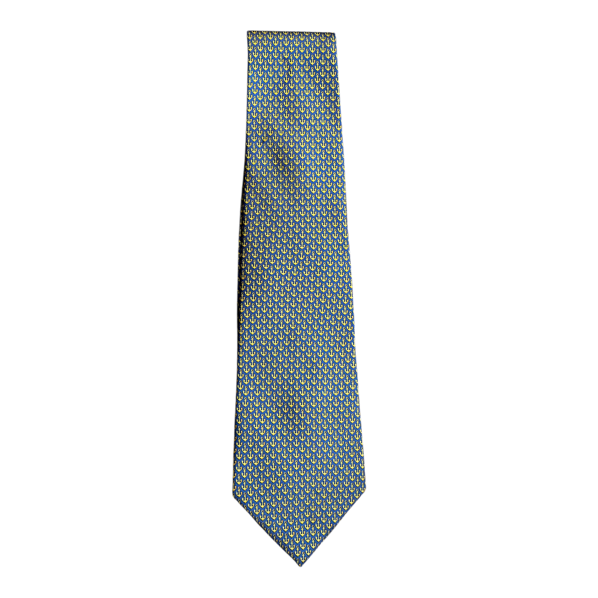 VINTAGE SALVATORE FERRAGAMO NAVY & GOLD ANCHOR PRINT SILK TIE