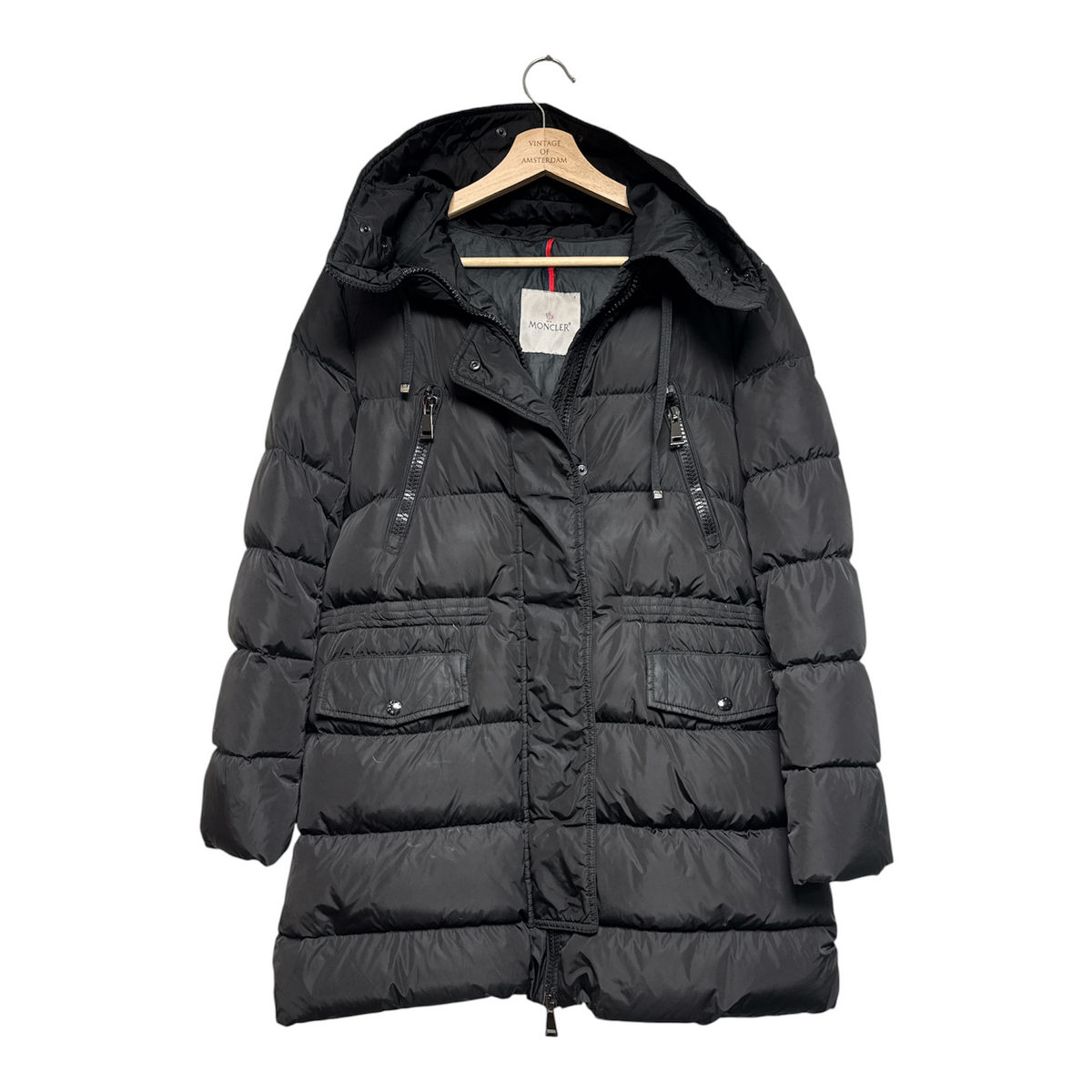 VINTAGE MONCLER BLACK PADDED DOWN LONG COAT
