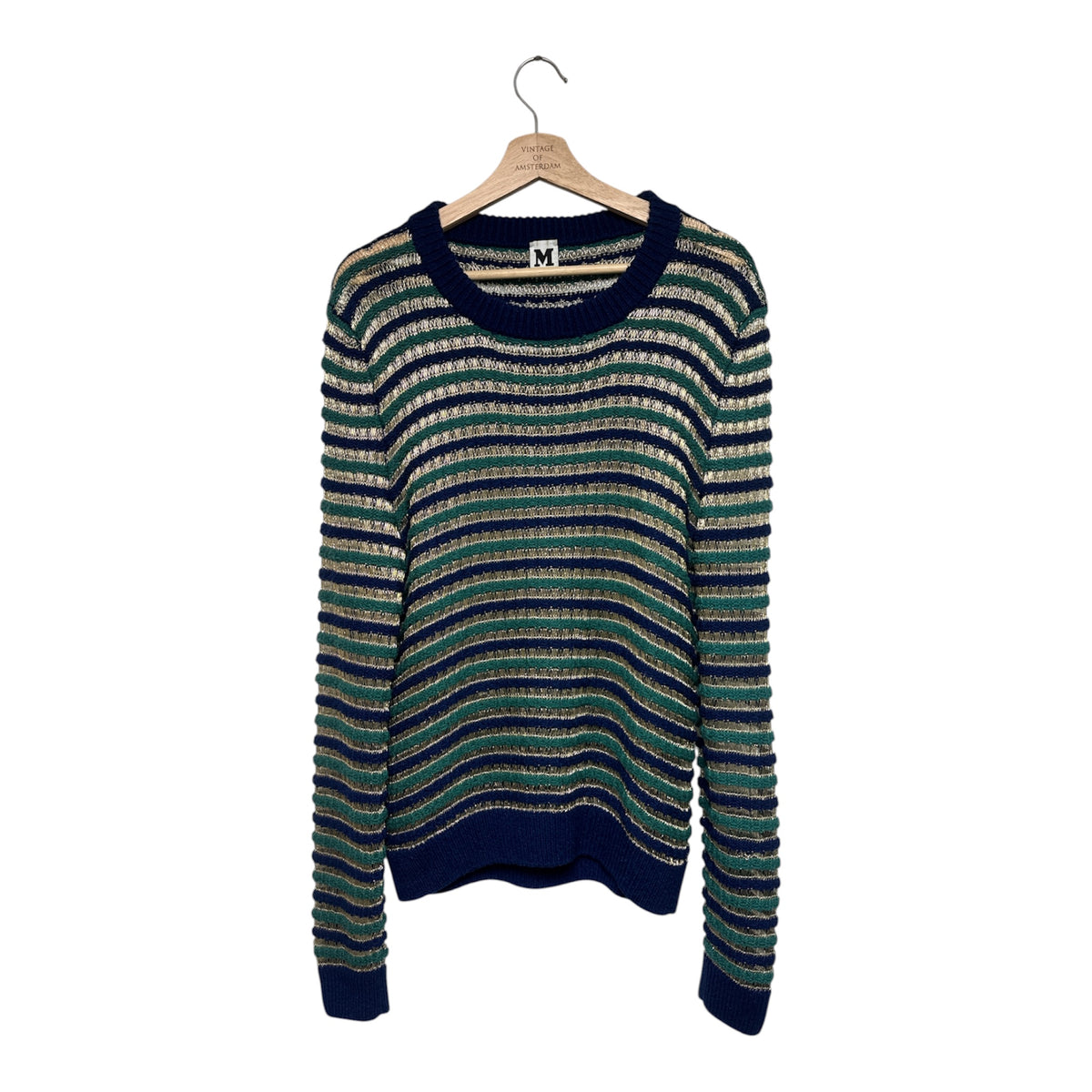 VINTAGE MISSONI MULTICOLOR METALLIC STRIPED CREWNECK SWEATER-1