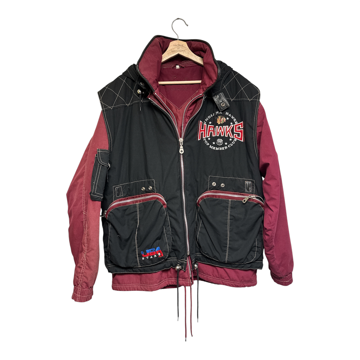 VINTAGE INDIANA HAWKS MULTI-POCKET HOODED JACKET