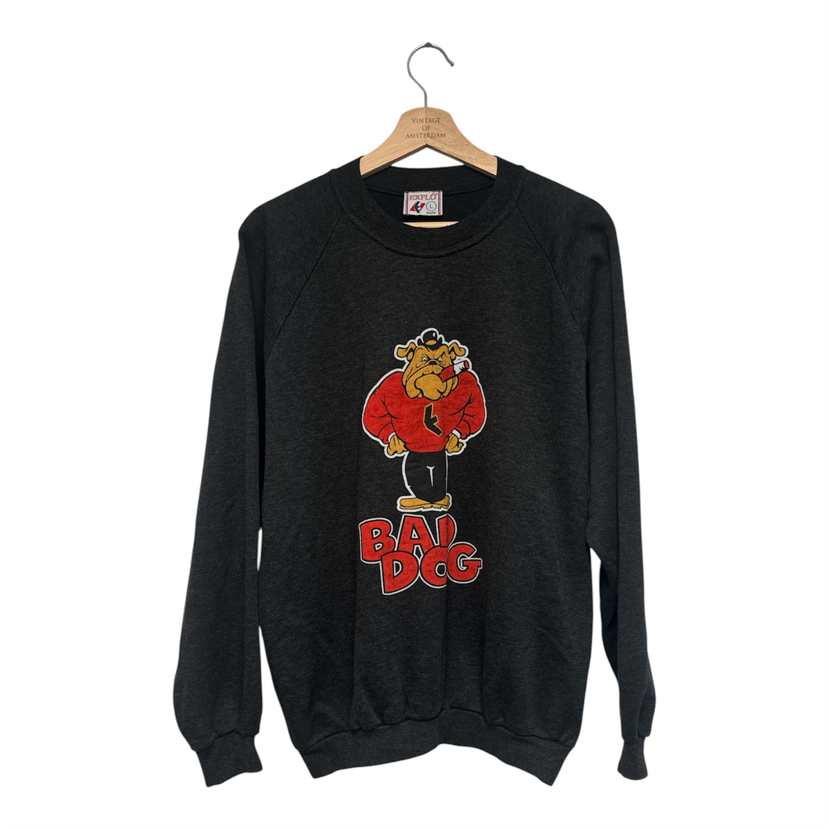 VINTAGE EXPLO CHARCOAL GREY BAD DOG GRAPHIC CREWNECK SWEATSHIRT-1