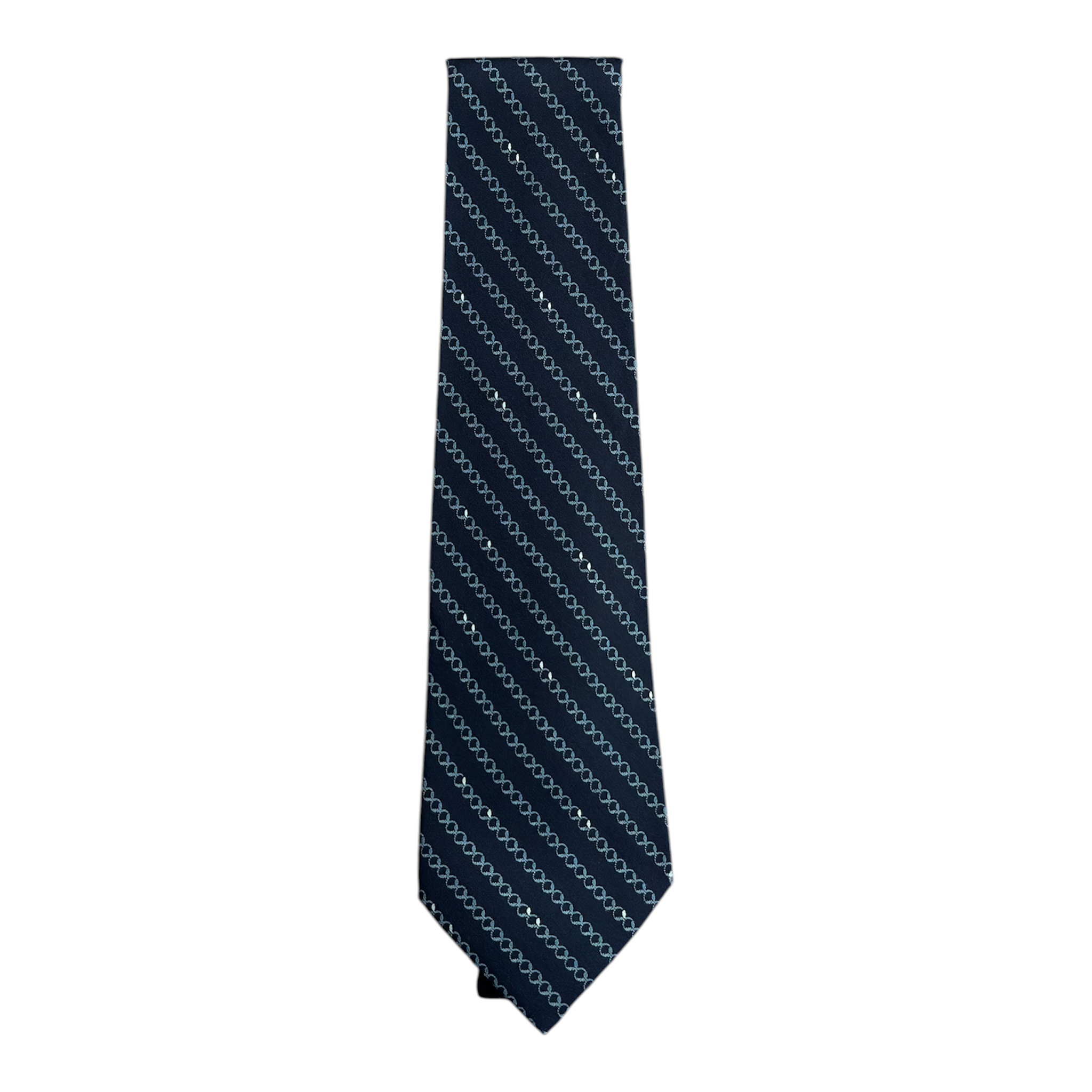 VINTAGE YVES SAINT LAURENT NAVY CHAIN PATTERN SILK TIE