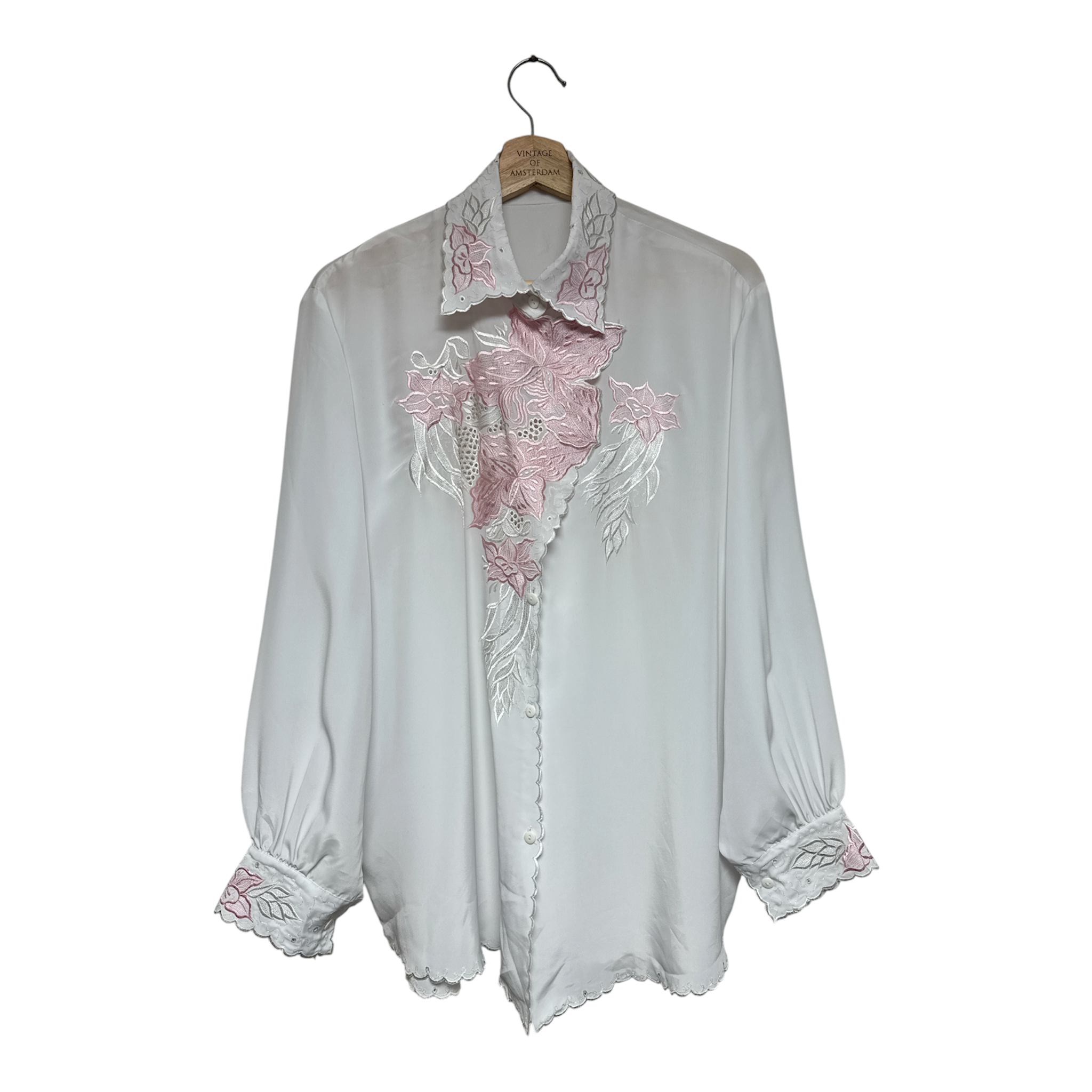 VINTAGE PINK FLORAL EMBROIDERED LACE BLOUSE-1