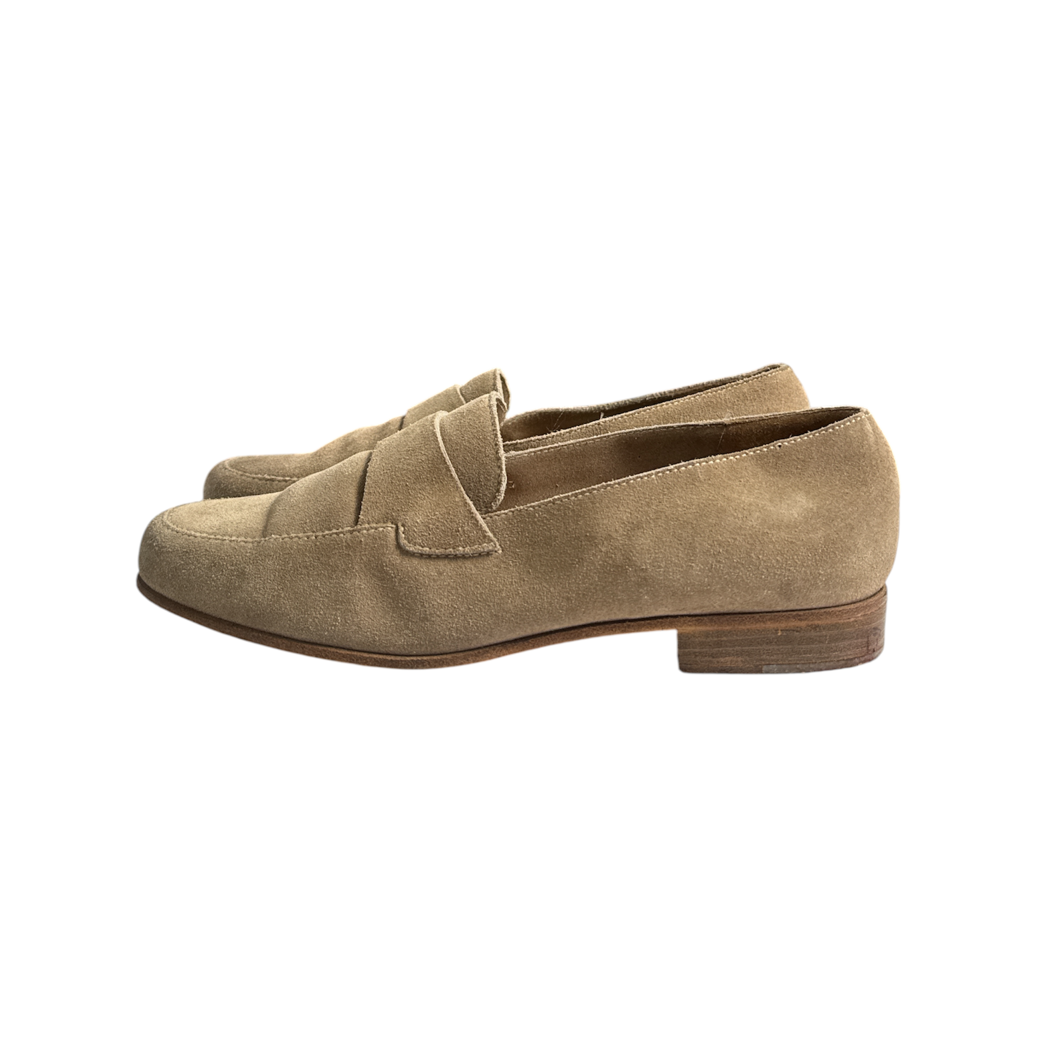 VINTAGE PRADA MILANO TAUPE SUEDE SLIP-ON LOAFERS